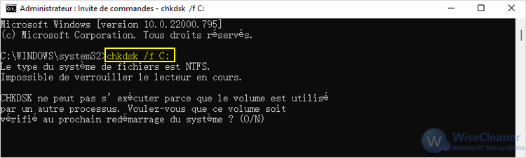 Cliquez sur Démarrer
Attendez que le processus de vérification et de réparation soit terminé