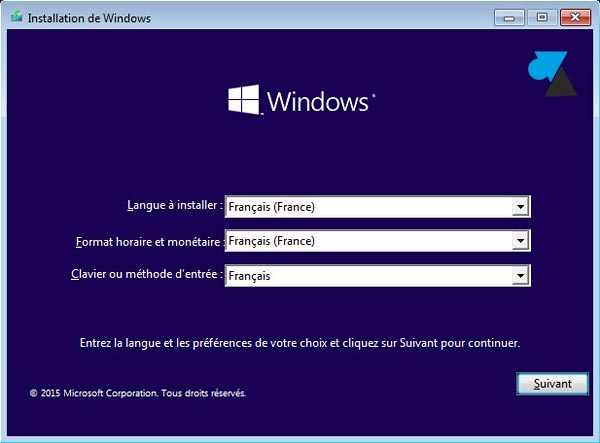 Démarrer l'ordinateur à partir d'un support d'installation de Windows (DVD ou clé USB).
Suivez les instructions à l'écran pour installer une nouvelle copie de Windows.