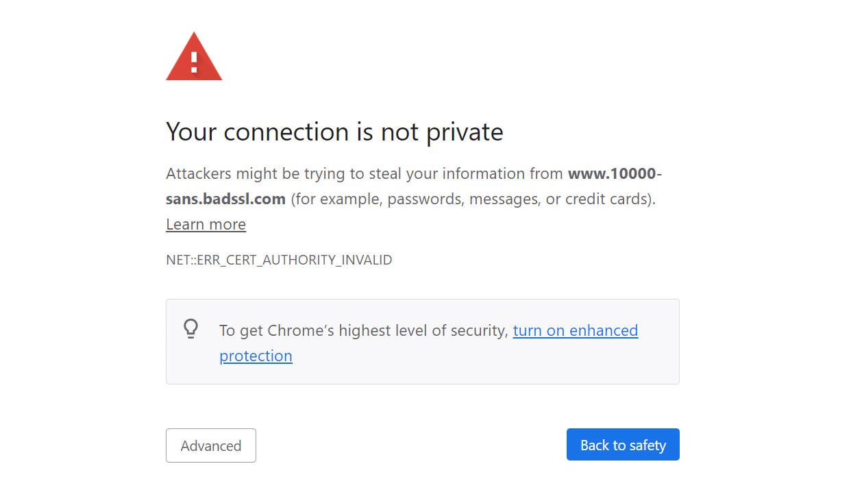 Invalid SSL certificate: Une erreur de connexion SSL peut se produire si le certificat SSL du serveur est invalide ou expiré.
Mismatched domain name: Si le nom de domaine du site web ne correspond pas au nom de domaine enregistré dans le certificat SSL, une erreur de connexion SSL peut se produire.