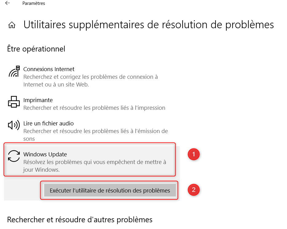 Vérifier les mises à jour de Windows et les installer pour bénéficier des derniers correctifs.
Exécuter l'outil de résolution des problèmes de Windows pour détecter et résoudre les erreurs liées à ShellExperienceHost.exe.